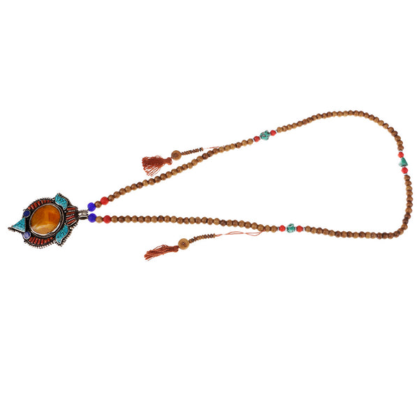 1 Piece Tibetan Buddhist Relax Prayer Meditation Bead Necklace Inlay Turquoise Pendant #3