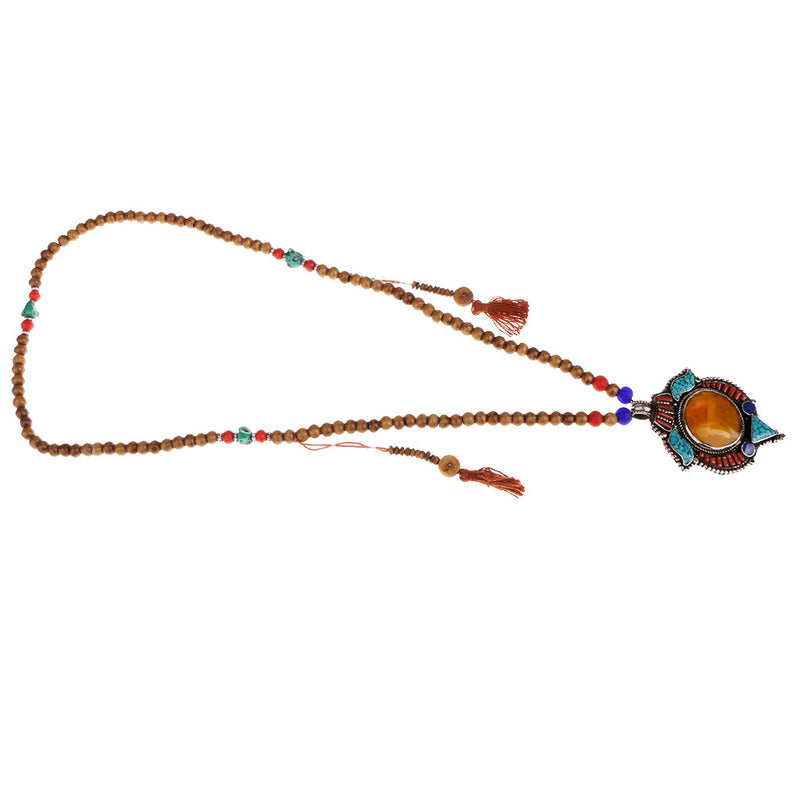 1 Piece Tibetan Buddhist Relax Prayer Meditation Bead Necklace Inlay Turquoise Pendant