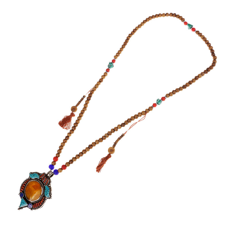 1 Piece Tibetan Buddhist Relax Prayer Meditation Bead Necklace Inlay Turquoise Pendant