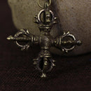 Tibetan Buddhism Copper Cross Vajra Pestle Pendant Necklace Exorcism Amulet -4.1x 1.2cm
