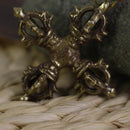 Tibetan Buddhism Copper Cross Vajra Pestle Pendant Necklace Exorcism Amulet -4.1x 1.2cm