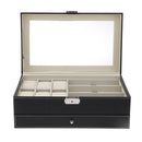 PU Leather Mens Watch Box with Jewelry Display Drawer Lockable Watch Case Organizer