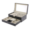 PU Leather Mens Watch Box with Jewelry Display Drawer Lockable Watch Case Organizer