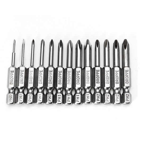 Broppe 13pcs 50mm Magnetic Long Hex Shank Cross Head Screwdriver Bits
