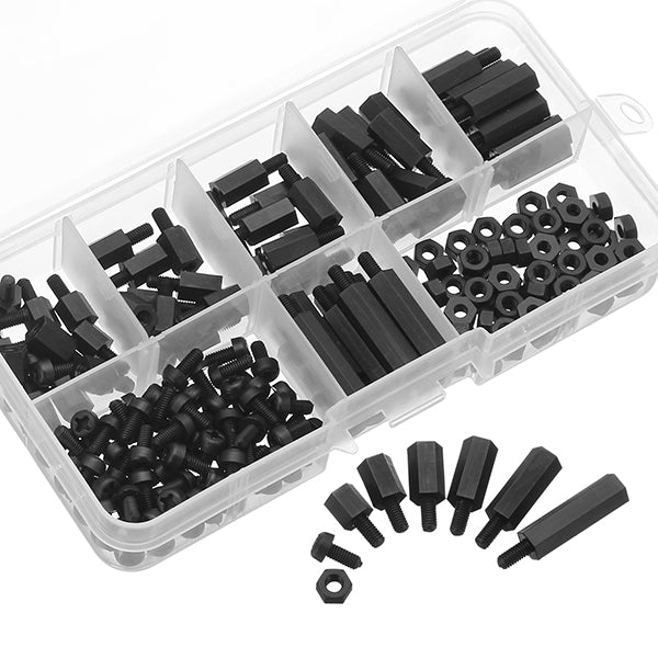 Suleve M3NH5 180Pcs M3 Nylon Screw Black Hex Screw Nut PCB Standoff Spacer Column Assortment Kit