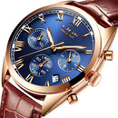 LIGE 9852 Waterproof Luminous Display Men Wrist Watch Fashion Leather Strap Quartz Watch