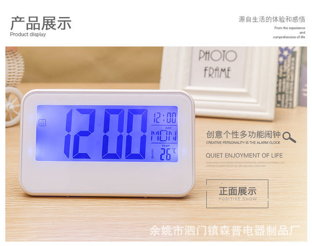 Voice Control Perpetual Calendar Clock Multi-function Large Screen Induction Timepiece With Temperature Digital Display Alarm Clock