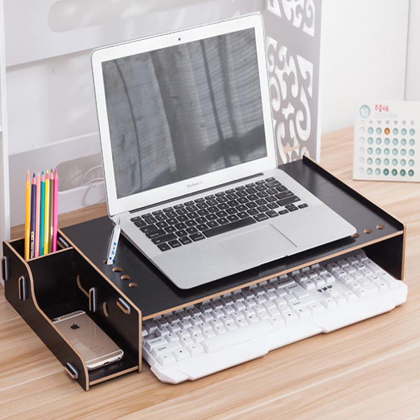 Laptop Computer Elevated Wooden Office Neck Guard Display Base Monitor Bracket