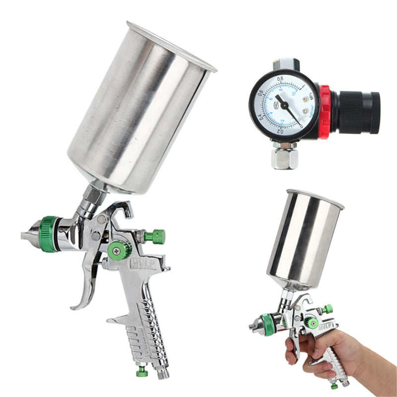1.4mm HVLP Spray Auto Paint Tool Gravity Feed Spraying Gun Metal Flake Primer Nozzle with Gauge