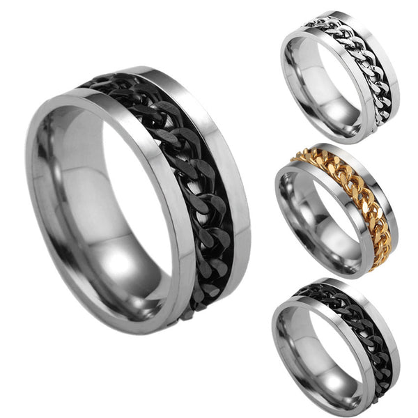 Titanium Steel Rotating Chain Finger Rings Fashion Style Steel Ring For Men
