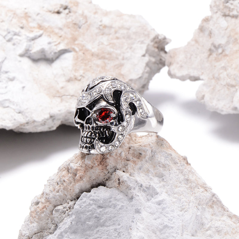 Halloween Fashion Jewelry Stainless Steel Skull Head Zircon Ring for Men