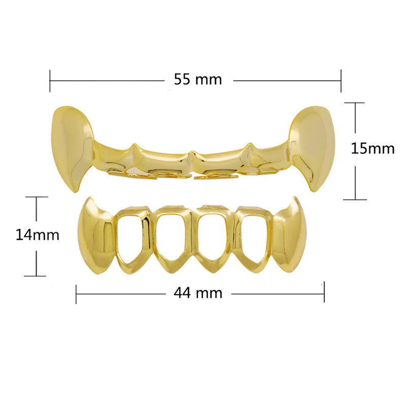 4 Colors Halloween Vampire Canine Denture Kit Hollow Metal Geometric Denture Grillz Teeth Jewelry Set