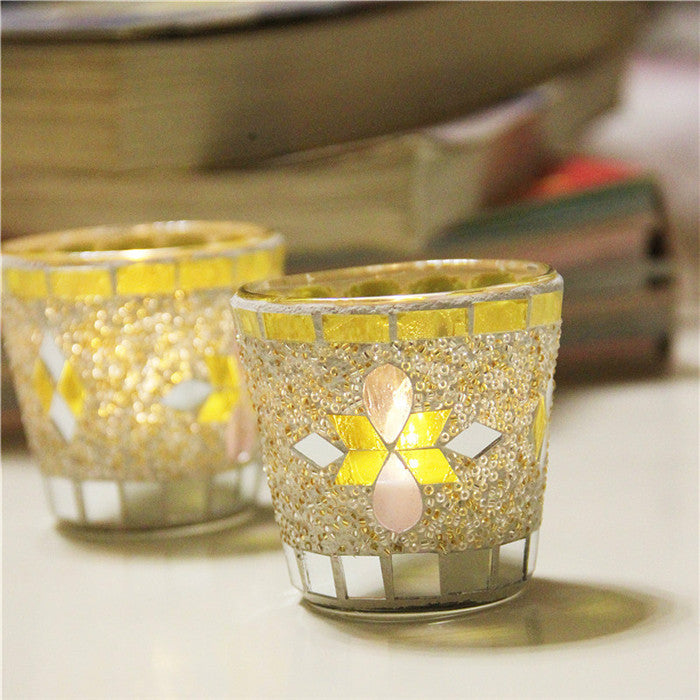 Handicraft Mosaic Glass Beads Sequin Candle Stick Candle Holder Candelabra Home Decor Gift