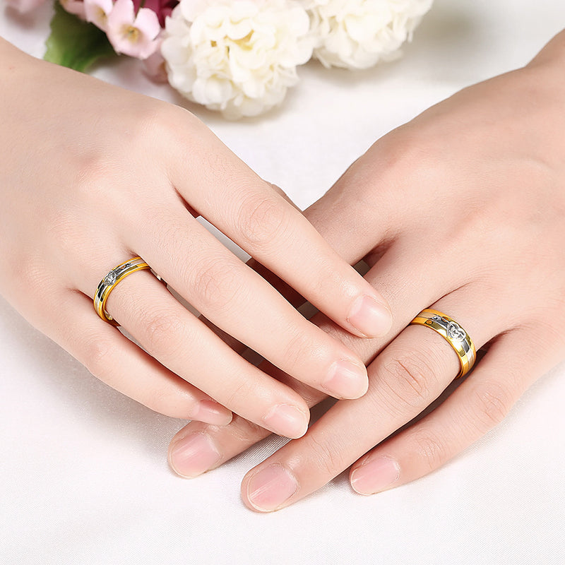 Heart Gold Crystal Stainless Steel Finger Ring Women Men Jewelry For Wedding Date Gift