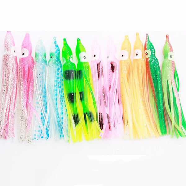 ZANLURE 10Pcs 10CM Soft Plastic Fishing Lures Trolling Squid Skirt Lure Bait Fishing Tackle Tools