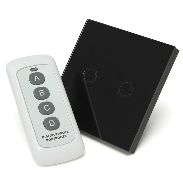 1 Way 2 Gang Crystal Glass Panel Wall Light Touch Switch Remote Controller