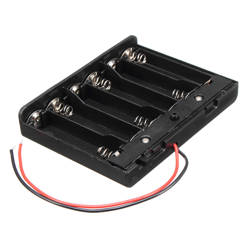 9V 6X AA Battery Holder Case Box Storage Slot w/ Wire Lead Cover Switch ON/OFF