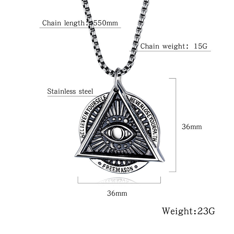 Punk Masonic Devil's Eye Titanium Steel Men's Necklace