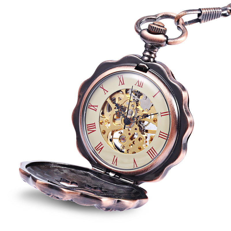JIJIA JX013 Six Petals Hollow Alloy Chic Mechanical Pocket Watch