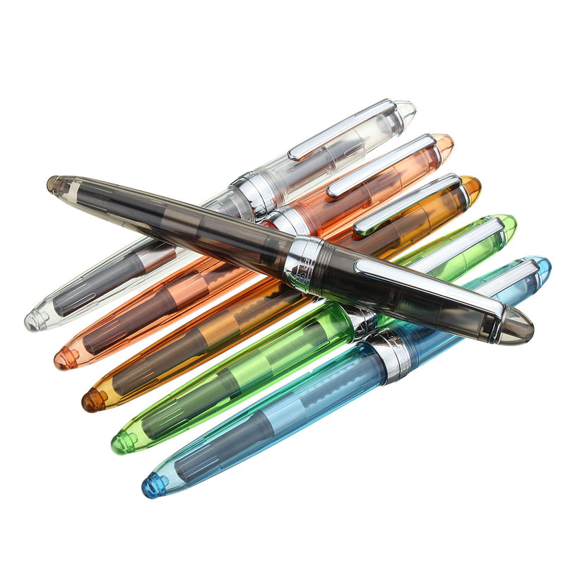 6 Pcs 992 Transparent Fine Nib Fountain Pens Office Supplies Stationery