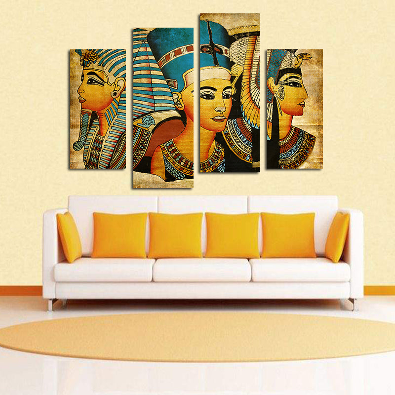 Miico Hand Painted Four Combination Decorative Paintings Ancient Egyptian Murals Wall Art For Home Decoration