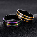 7mm Black Gold Double Plating Finger Rings Titanium Steel Slot Groove Ring Jewelry for Men