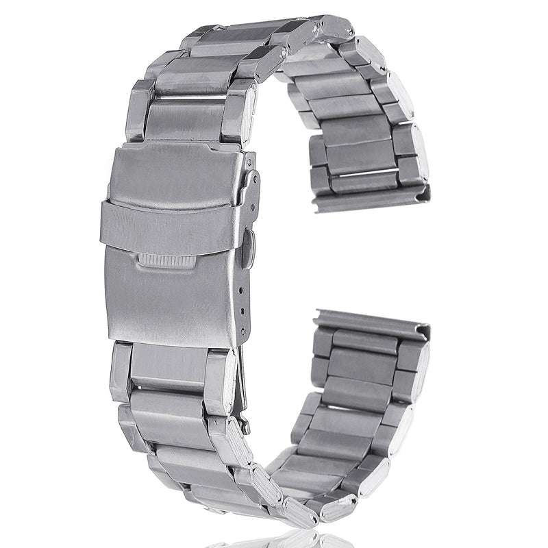 20mm 22mm 24mm Solid Link Silver Stainless Steel Watch Band