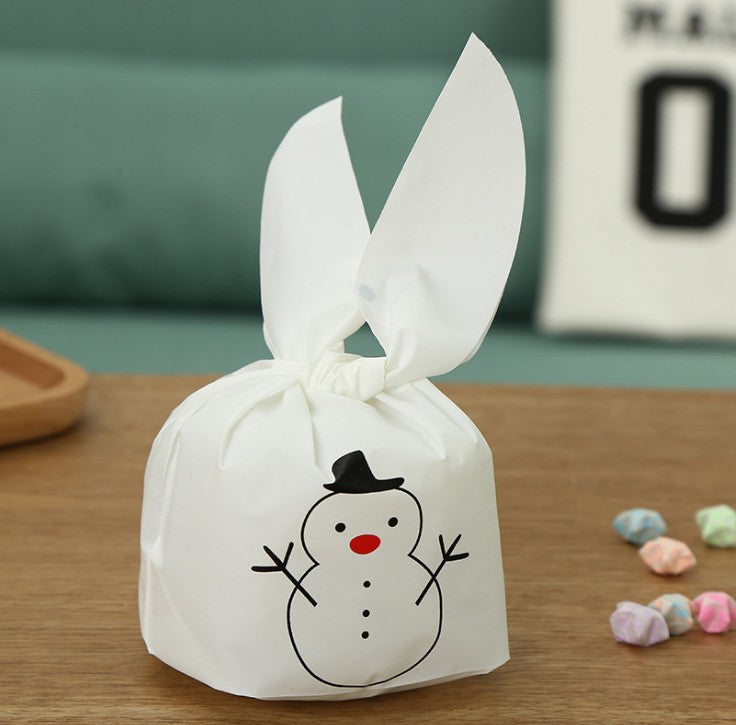 Christmas 50pcs Cute Easter Bunny Cookies Bag Wedding Decoration Snow Man Ear Plastic Candy Bag