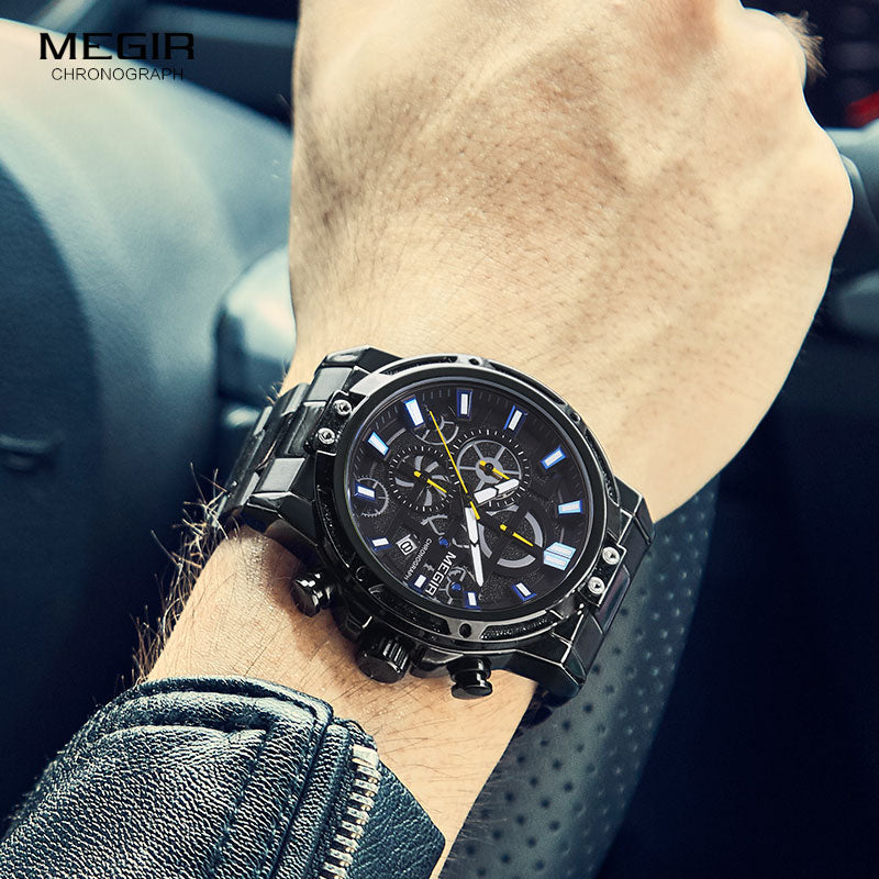 MEGIR 2108 Luxury Big Dial Chronograph Business Style Stainless Steel Men Watch Quartz Watch