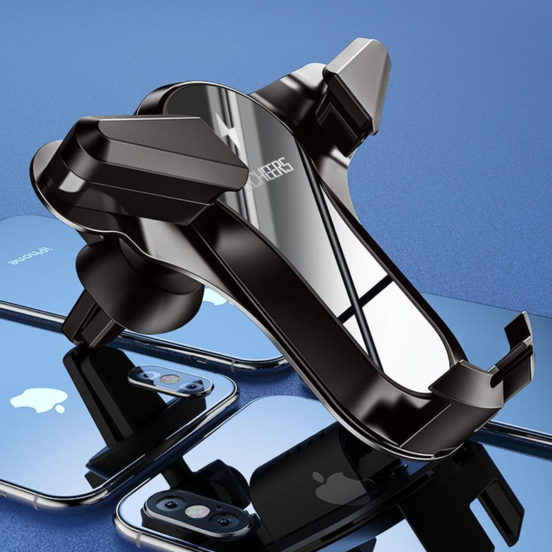 Licheers Metal Glass Gravity Air Vent Car Phone Holder 360 Rotation For 4.0-6.5 Inch Smart Phone