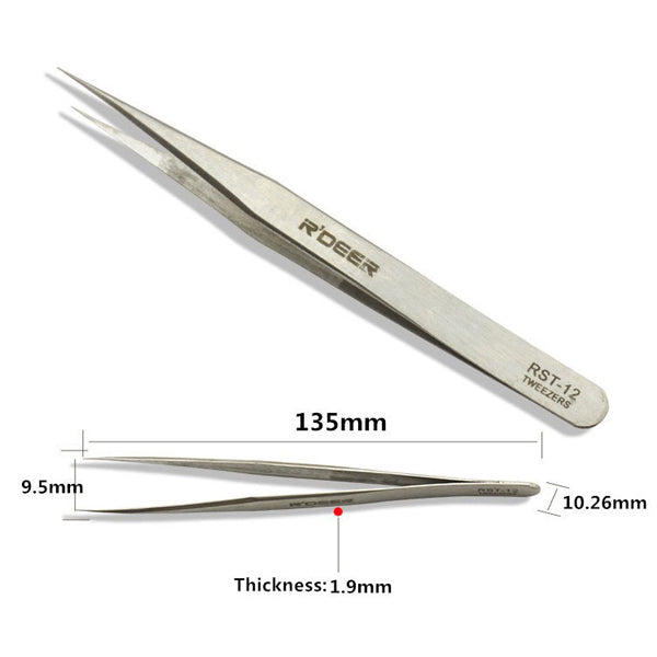 6pcs R'DEER RST10-15 High-Precision Stainless Steel Pointed Tweezers Electronics Tweezers Set