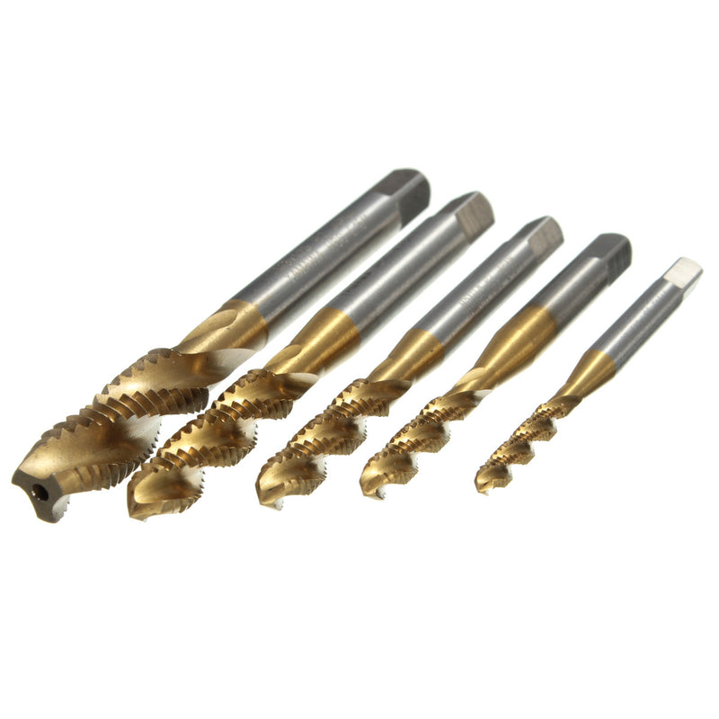 5Pcs M3 M4 M5 M6 M8 Titanium Coated HSS Screw Tap Metric Spiral Tap Drill