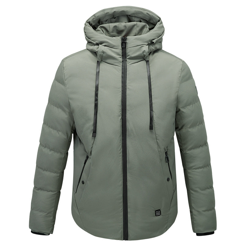 Electric USB Heated Warm Back Cervical Spine Hooded Winter Wadded Jacket Motorcycle Skiing Riding Coat