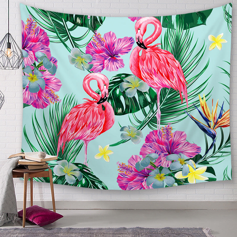 Flamingo Tapestry Wall Blanket Plants Flower Polyester Tablecloth Wall Hanging Table Runner Home