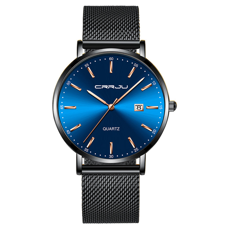 CRRJU 2161 Business Style Date Display Luxury Blue Dial Full Steel Strap Men Quartz Watch