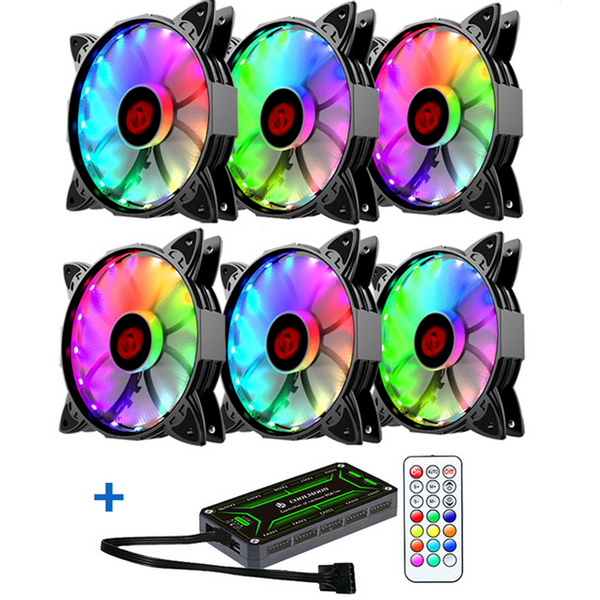 Coolmoon 6PCS Adjustable RGB LED Light Computer Case PC Cooling Fan With The Remote Control