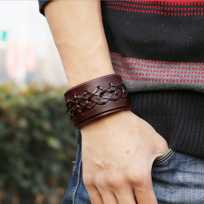 Punk Weaving Adjustable Bracelet Men Wristband Cross Bangle Chain