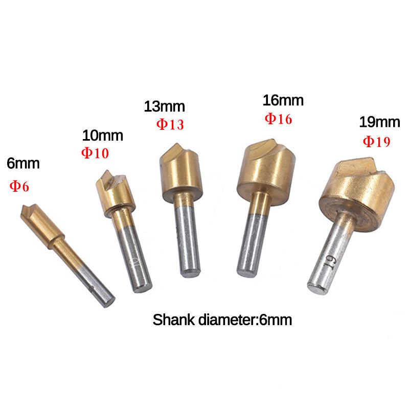 5PCS Round Handle 90 Degree Single-Edged Countersink Drill Bit Woodworking Chamfering Tool Kits