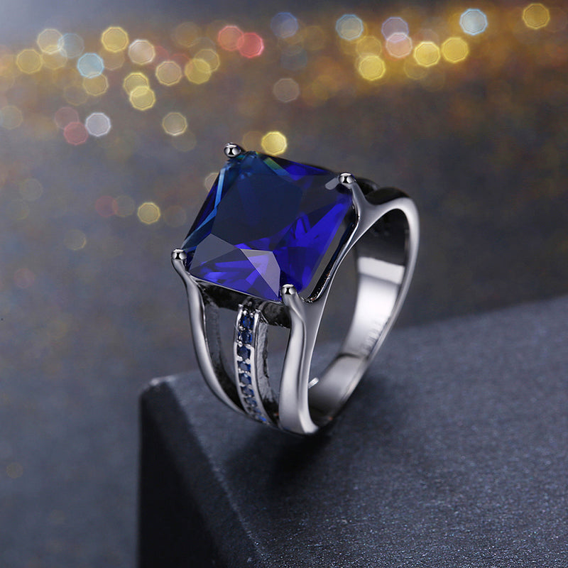 INALIS Elegant 12mm Gun Black Plated Zircon Rhinestone Diamond Rings Gift for Women