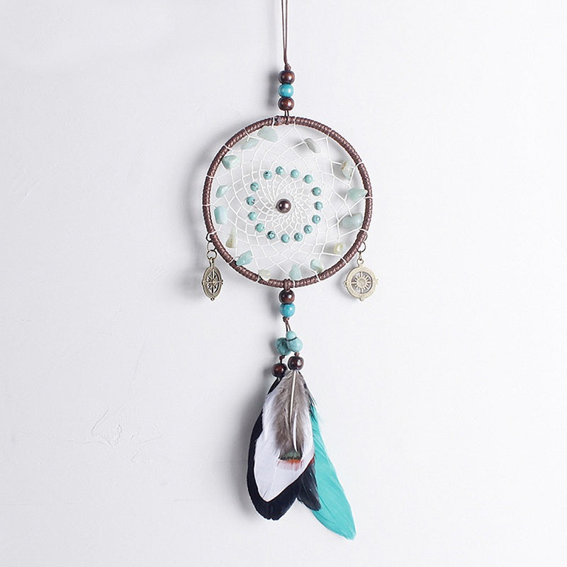 Green Beads Dream Catcher Wind Chimes Lace Style Feather Pendant Ornaments Handmade Decorations