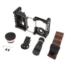 Phone Cage Stabilizer Video Rig Mount with 0.45X Wide Angle 12.5X Macro Close-up Lenses 2 In 1 & 12X Telephoto Lens for iPhone Samsung Huawei