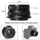 25mm f/1.8 Manual Focus Fixed Lens for Sony NEX E Mount Mirrorless Camera Black APS-C