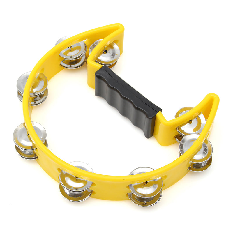 Musical Tambourine Hand Held with Double Row Metal Jingle Handle Percussion Instruments Orff Musical Instruments for Children