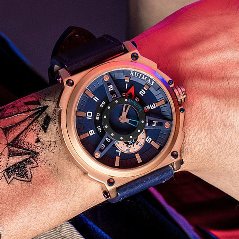 RUIMAS 565 Sport Men Watch 3ATM Waterproof Date Display Leather Strap Quartz Watch