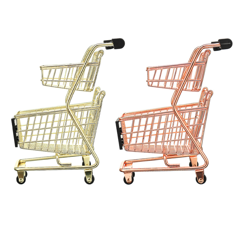 Children Mini Metal Shopping Trolley Kids Pretend Role Play Desktop Organizer Toy