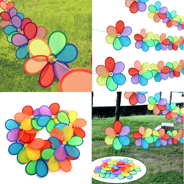 8pcs Rainbow Flower Windmill Garden Wind Spinner Festival Outdoor Camping Decor