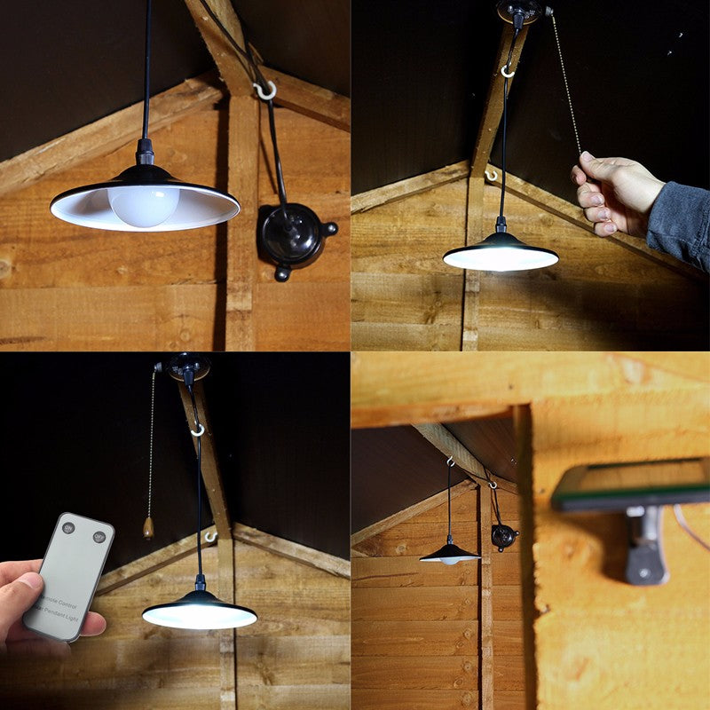 Solar Outdoor Garden Patio LED Ceiling Pendant Light Hanging Garage Shed Lamp + Remote Control