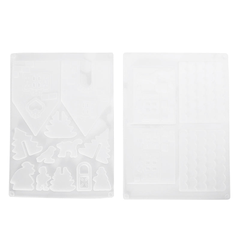 2Pcs Handmade Mould Christmas Tree House Silicone Mold DIY Clay Epoxy Resin Pendant