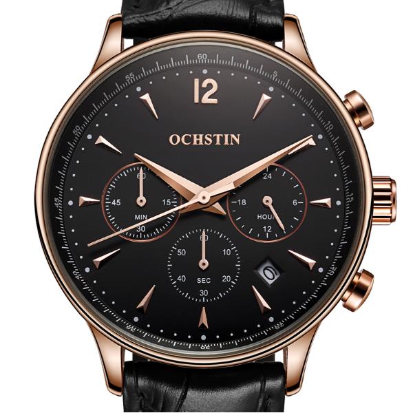 OCHSTIN GQ050A Fashion Leather Strap Men Quartz Watch Luxury Sub-dial Business Watch