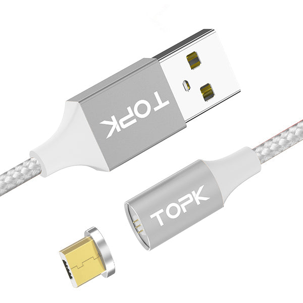 TOPK F-Mini2 2.4A Micro USB LED Magnetic Braided Fast Charging Data Cable 1M for Smart Phone